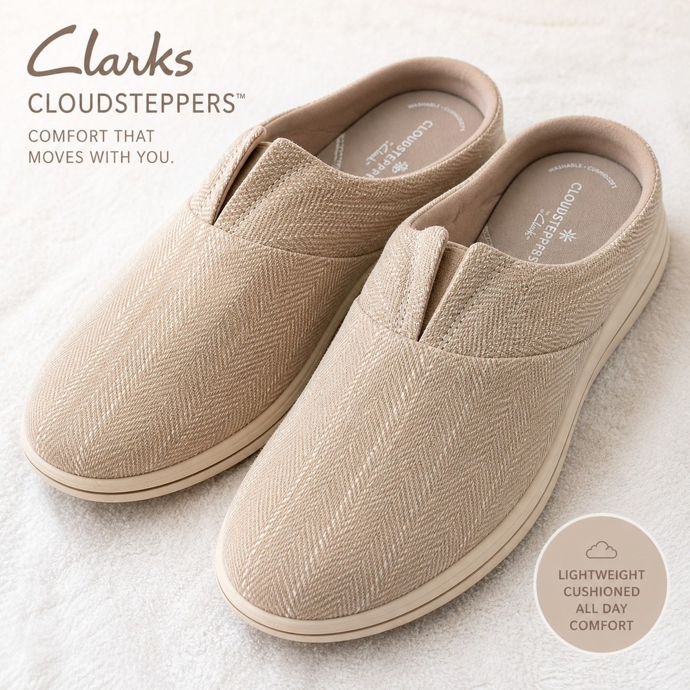 Clarks Cloudsteppers Mule Slip On Shoes Womens 7 Beige Comfort Cushioned Casual